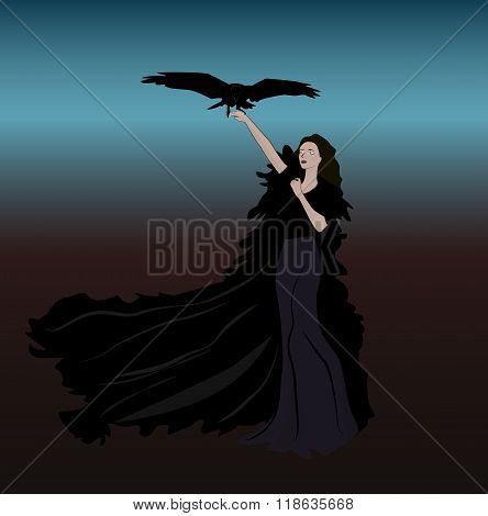 girl bird darkness illustration