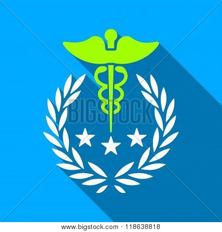 Caduceus Laurel Wreath Flat Long Shadow Square Icon