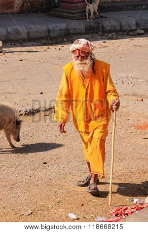 Jaipur, India - November 14: Unidentified Man Walks To Galta Temple On November 14, 2014  In Jaipur,