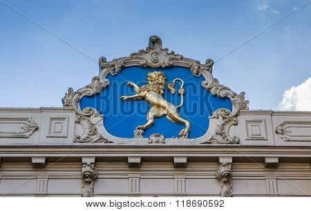 Golden Lion At A Historical Building In Leeuwarden