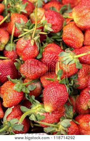Fresh Ripe Strawberry On Background Texture.
