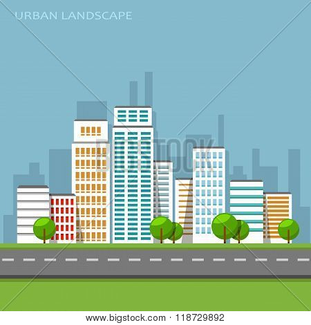 Vector flat illustration of city urban landscape.