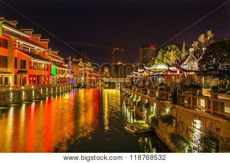 Water Canal Near Nanchang Temple Wuxi Jiangsu China Night