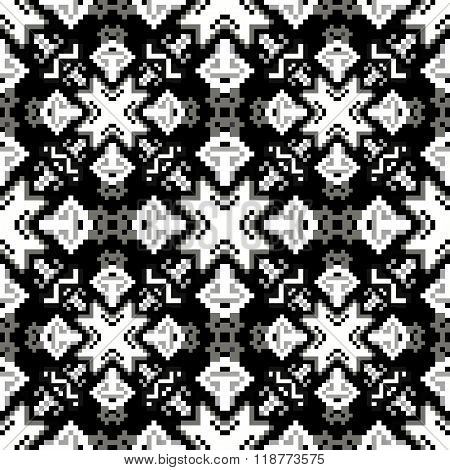 Monochrome Pixels Geometric Abstract Seamless Pattern