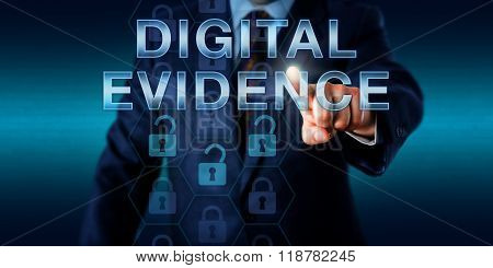 Cyber Investigator Touching Digital Evidence.