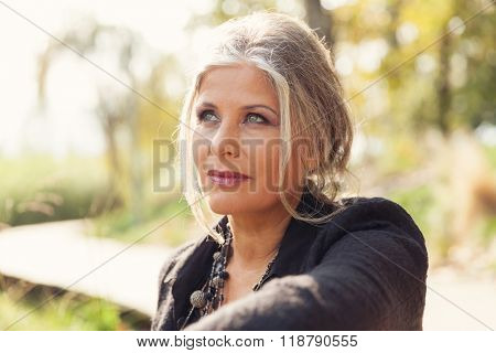 Fifty year old woman in outdoors