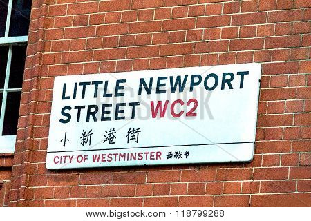 Little Newport Street  Sign In The City Of Westminster . London, Uk