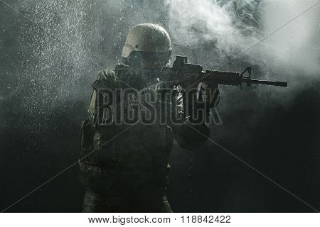 US Army soldier in the rain
