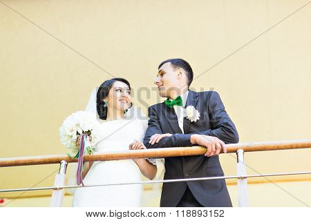 Happy bride and groom outdoor