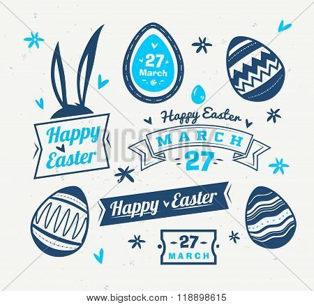 Set of Easter logos and labels. Vector cute illustration