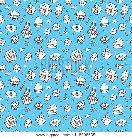 Vector Doodle Seamless Pattern With Bake And Sweets.