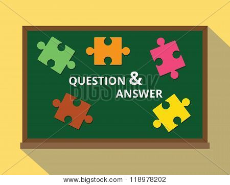 Question And Answer In Green Board Puzzle Concept Vector Illustration