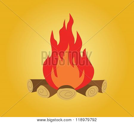 Bonfire Isolated With Wood And Flame Fire Yellow Background Vector Illustration