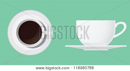 A Cup Of Coffee Isolated From Top And Side Vector Illustration