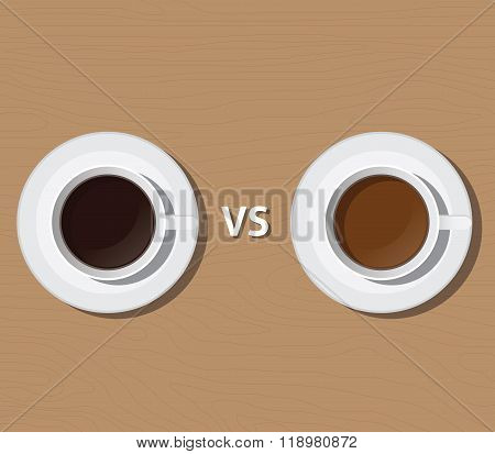 Coffee Vs Versus Tea Compare Health And Benefit Vector Illustration