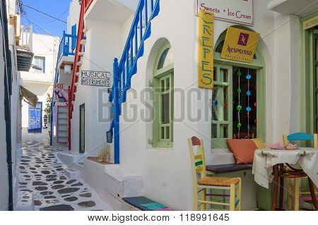 Street With Typical Greek Houses In Mikonos