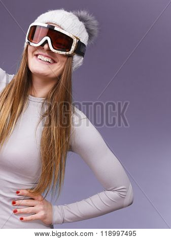 Woman In Thermal Underwear Ski Googles
