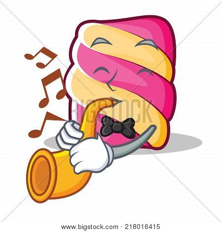 With trumpet marshmallow character cartoon style vector illustartion