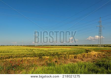 High-voltage power lines in the fields of the Crimea