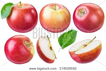 Set of ripe red apples and apple slices. File contains clipping path.