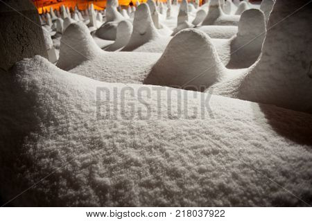 Mystical graveyard memorial in winter snow night