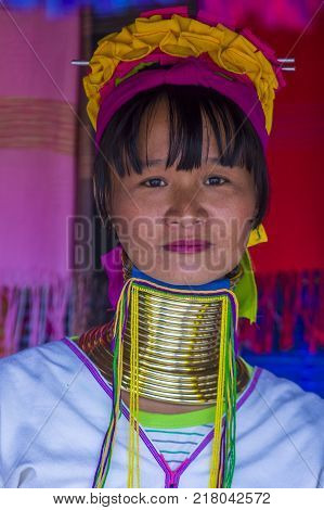 Kayan State Myanmar - Sep 09 : Portrait Of Kayan Tribe Woman In Kayan State Myanmar On September 09 