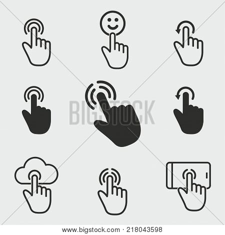 Touch vector icons set. Black illustration isolated for graphic and web design.