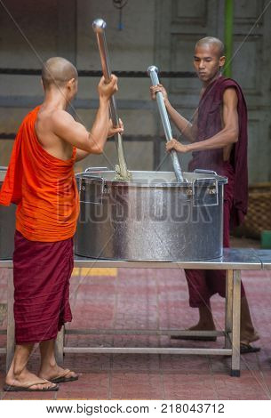 Amarapura Myanmar - Sep 03 : Monks At The Mahagandayon Monastery In Amarapura Myanmaron September 03