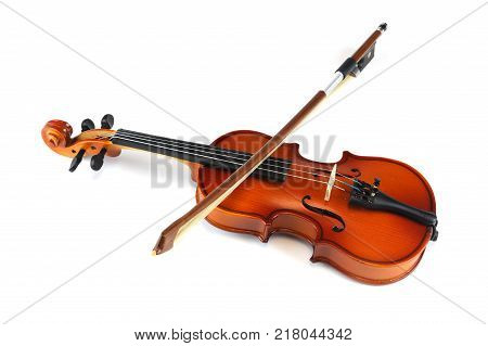 close up on single violin isolated on white background