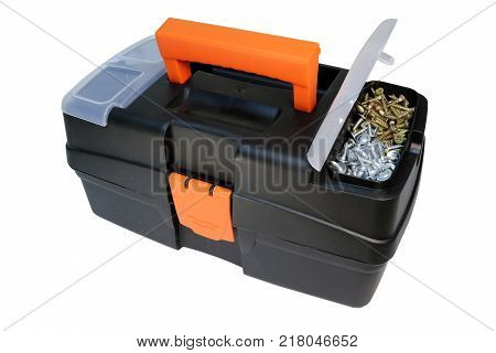 Tool box on a white background. Construction and repair.