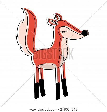 female fox cartoon with closed eyes expression in watercolor silhouette vector illustration