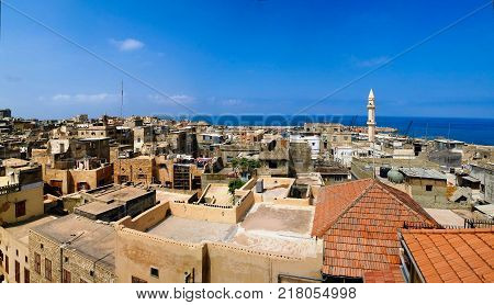 Aerial panorama cityscape view to Sidon at Lebanon