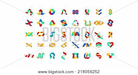 Big set of minimal geometric multicolor symbol set shapes. Trendy icons and logotypes. Business signs symbols labels badges frames and borders. eps 10