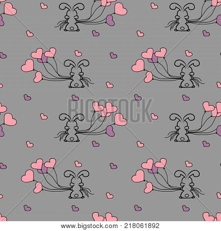 Little Bunny and balloons. Surface pattern seamless patterns. Cartoon vector illustration