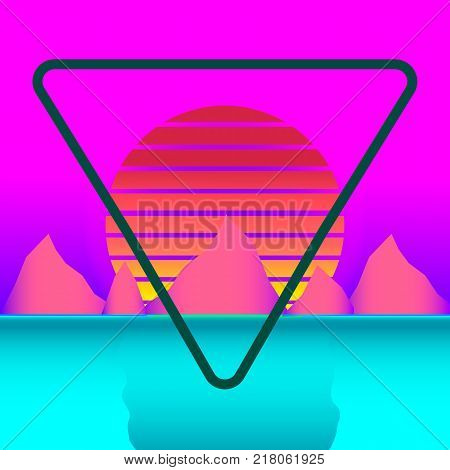 sunset against the background of the mountains disco style colorful colors