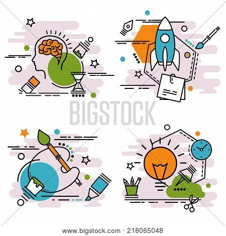 Set of outline icons of art and graphic design. 
Colorful icons for website mobile app design and print.