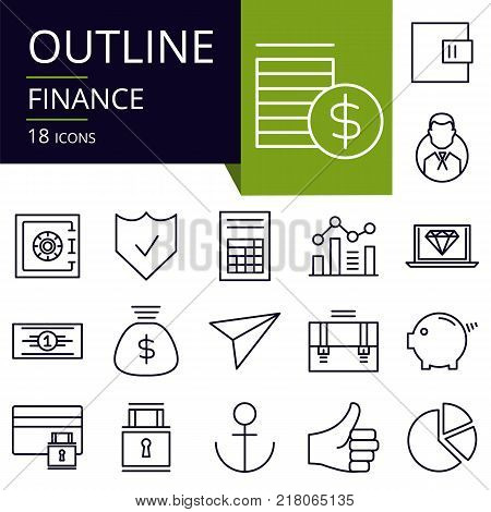 Set of outline icons of finance and money. 
Modern icons for website mobile app design and print.