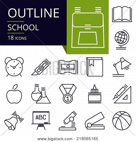 Set of outline icons of School. 
Modern icons for website mobile app design and print.