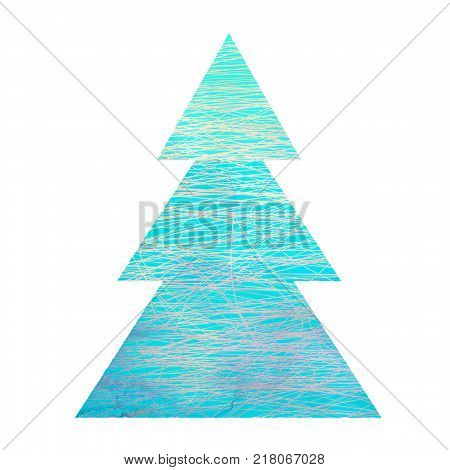 Geometric blue textured christmas tree. Raster image