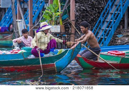 Tonle Sap Cambodia - Oct 18 : Cambodian People In Tonle Sap Lake Cambodia On October 18 2017. Tonle 