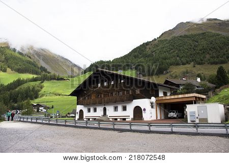 Travelers people walking and visit Vernagt-Stausee Lake in Vernago village at foot of the hill of otztal alps in Schnals city on September 2 2017 in Bolzano Austria