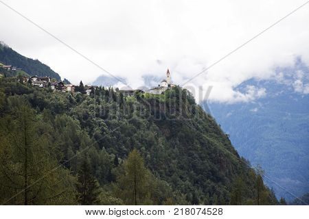 View Landscape Of Apls Mountain And Vernagt-stausee Lake In Vernago Village At Foot Of The Hill Of O