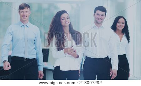 successful professional business team together and moving forwar