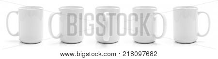 Set of different views of white cup isiolated on a white background