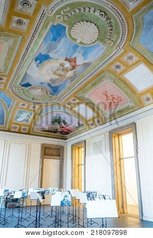 Rivoli Italy - August 14 2016: Works of contemporary art in the museum of modern art housed in the halls of the Royal catle of Rivoli