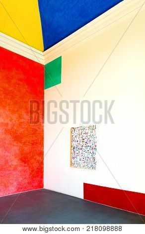Rivoli Italy - August 14 2016: Works of contemporary art in the museum of modern art housed in the halls of the Royal catle of Rivoli