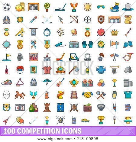 100 competition icons set. Cartoon illustration of 100 competition vector icons isolated on white background