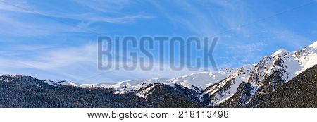 Winter mountain landscape with rocks and snow in Russia