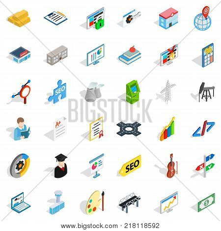 Working contract icons set. Isometric style of 36 working contract vector icons for web isolated on white background
