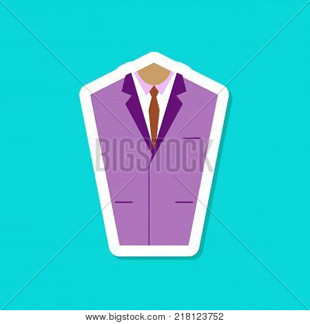 paper sticker on stylish background of Mans jacket